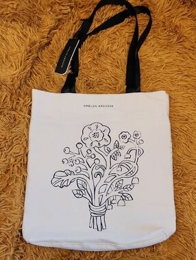 Cream Floral Print Canvas Tote